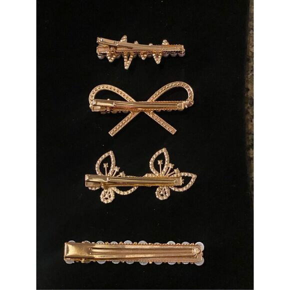 Hair Clips Set of 4 Pearls & Rhinestones Party Holidays - Picture 2 of 9